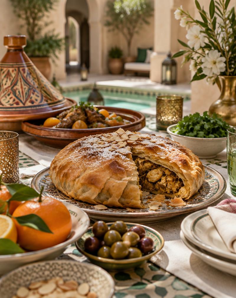 Pastilla et tajine halal servis pour un mariage oriental haut de gamme