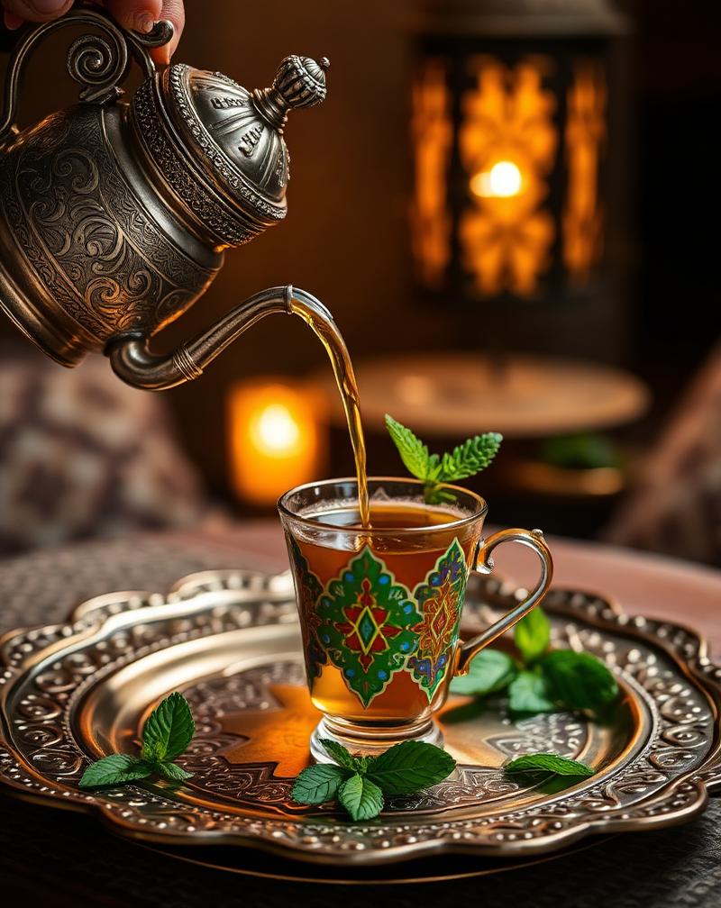 Service traditionnel du thé à la menthe pour une réception Dār Al-Karam